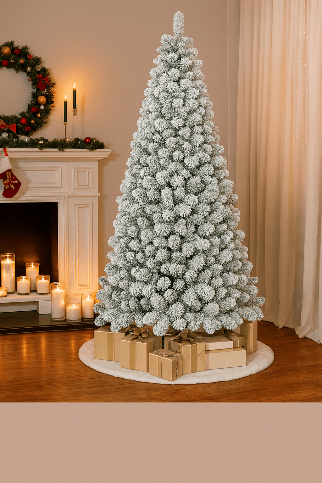 MildlyMama - FrostGleam™ Snow Flocked Spruce Christmas Tree – Pre - Lit Artificial Xmas Tree with Gold Decorations, Full & Easy Assemble Winter Decoration - National Tree Christmas Tree