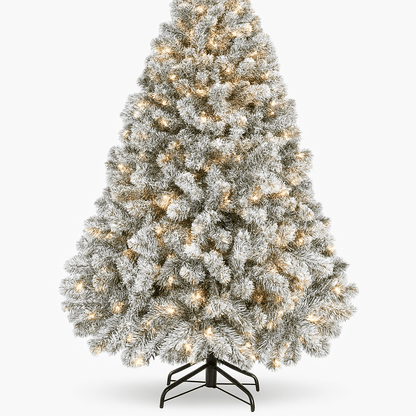 MildlyMama - FrostGleam™ Snow Flocked Spruce Christmas Tree – Pre - Lit Artificial Xmas Tree with Gold Decorations, Full & Easy Assemble Winter Decoration - National Tree Christmas Tree