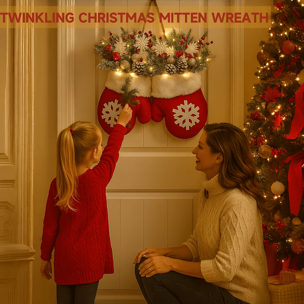 GlowHaven™ Twinkling Christmas Wreath – Pre-Lit Artificial Garland with LED Lights, Pinecones & Red Berries for Front Door Holiday Decor