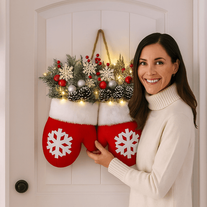 GlowHaven™ Twinkling Christmas Wreath – Pre-Lit Artificial Garland with LED Lights, Pinecones & Red Berries for Front Door Holiday Decor