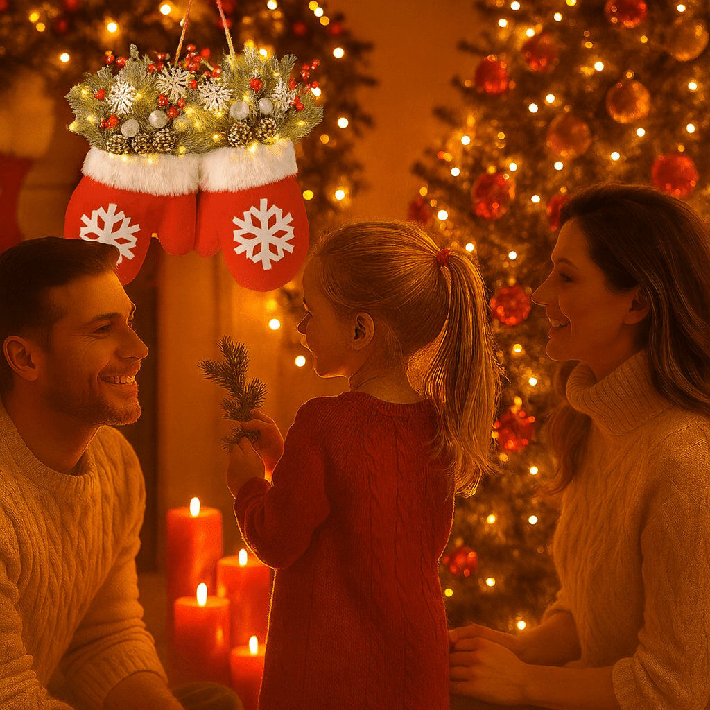 GlowHaven™ Twinkling Christmas Wreath – Pre-Lit Artificial Garland with LED Lights, Pinecones & Red Berries for Front Door Holiday Decor