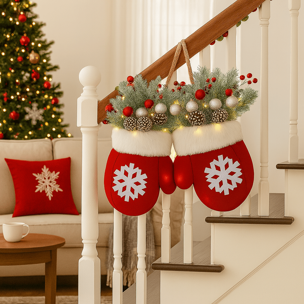 GlowHaven™ Twinkling Christmas Wreath – Pre-Lit Artificial Garland with LED Lights, Pinecones & Red Berries for Front Door Holiday Decor