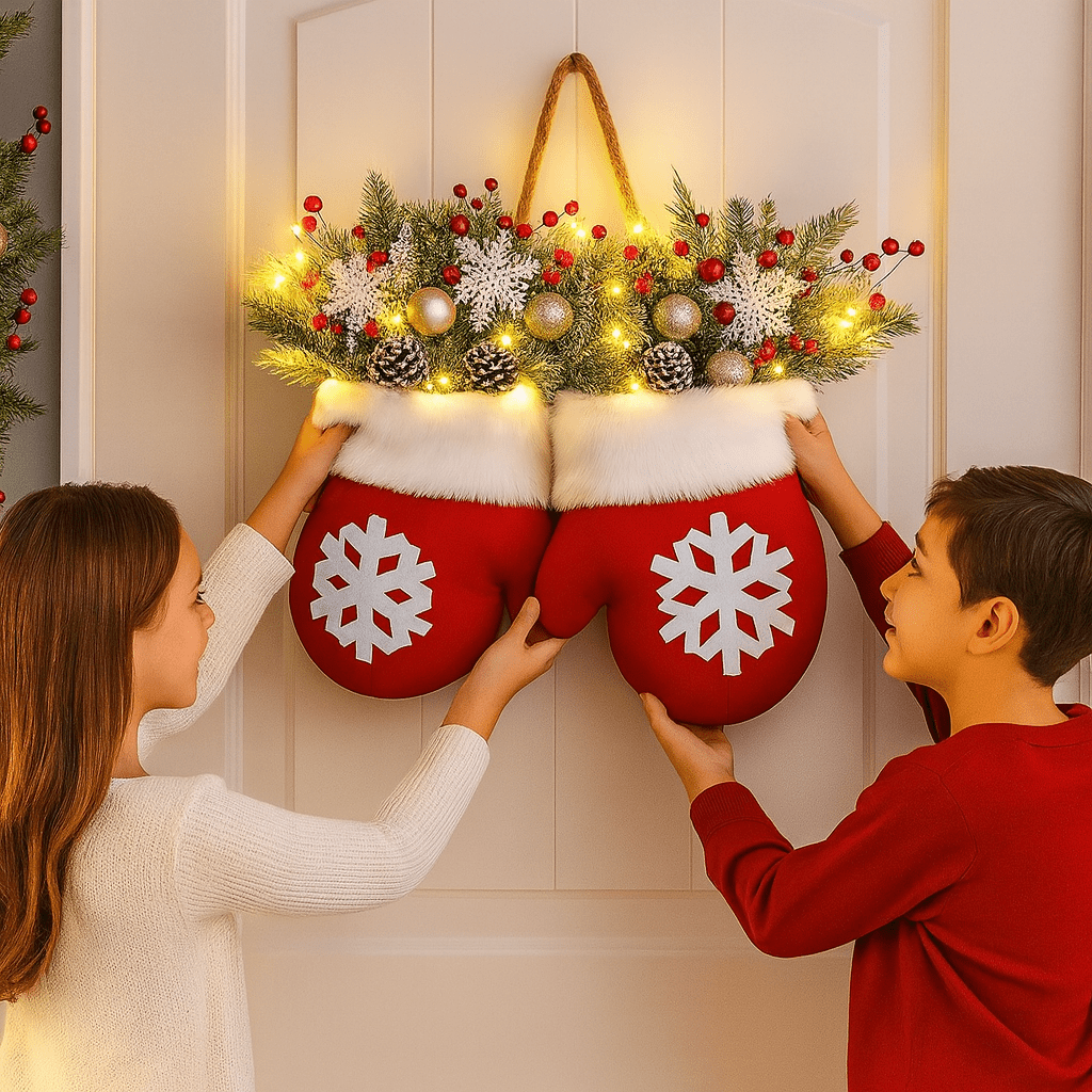 GlowHaven™ Twinkling Christmas Wreath – Pre-Lit Artificial Garland with LED Lights, Pinecones & Red Berries for Front Door Holiday Decor