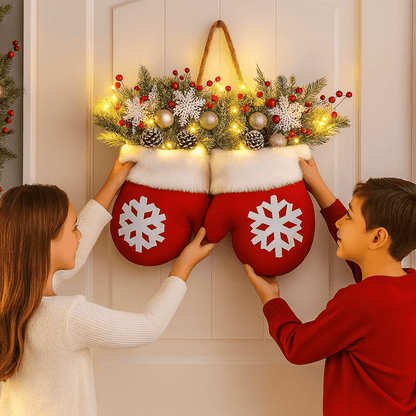 GlowHaven™ Twinkling Christmas Wreath – Pre-Lit Artificial Garland with LED Lights, Pinecones & Red Berries for Front Door Holiday Decor
