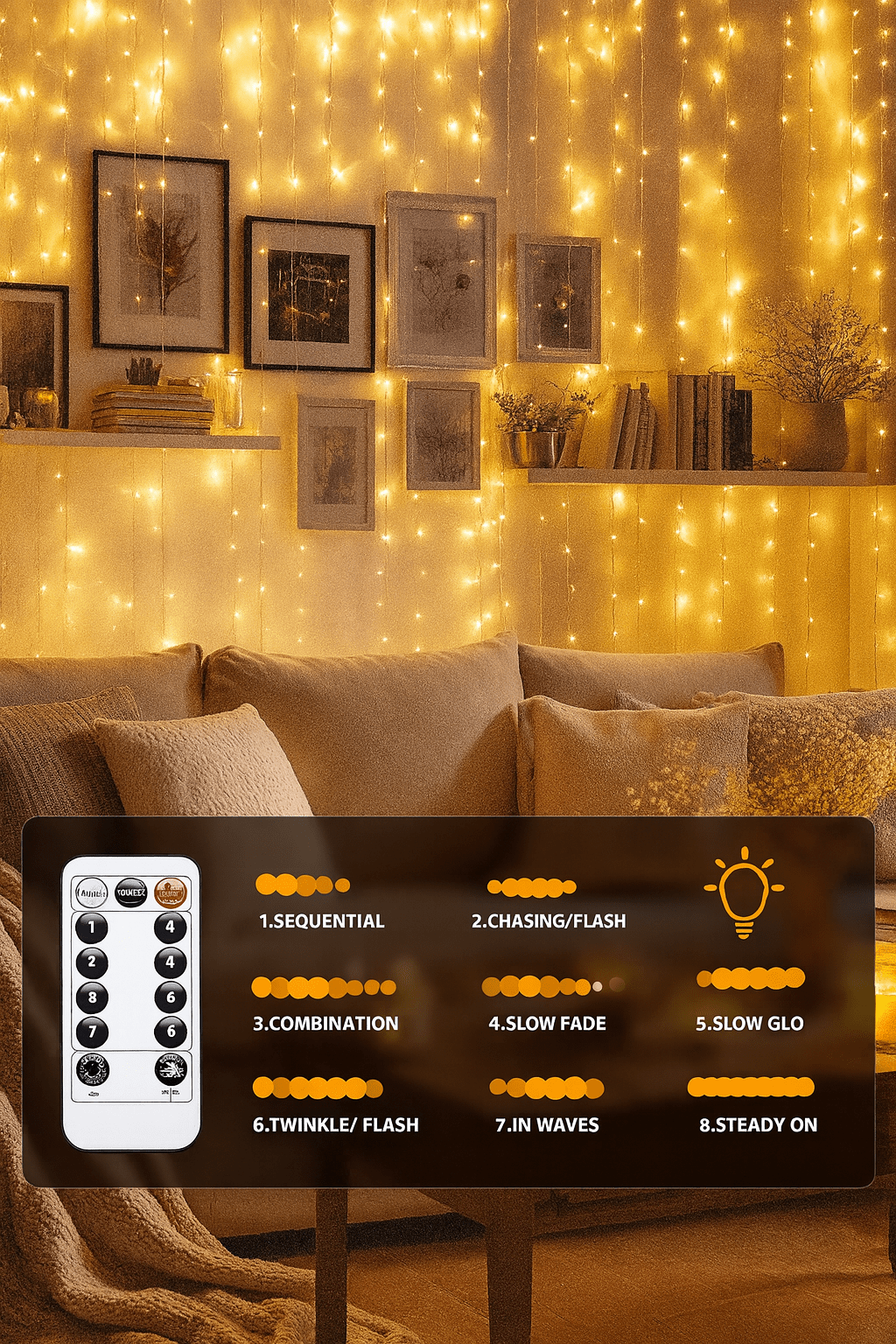 MildlyMama - GlowLuxe™ Christmas String Lights – Fairy Lights with Remote, 8 Twinkle Modes, Warm White LED for Indoor & Outdoor Holiday Decor Light