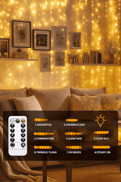 MildlyMama - GlowLuxe™ Christmas String Lights – Fairy Lights with Remote, 8 Twinkle Modes, Warm White LED for Indoor & Outdoor Holiday Decor Light