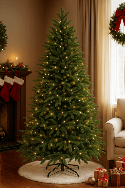 MildlyMama - GlowPetal Pre - lit Christmas Tree – Large Artificial Xmas Tree, Amazing Full Body & Warm LED Light