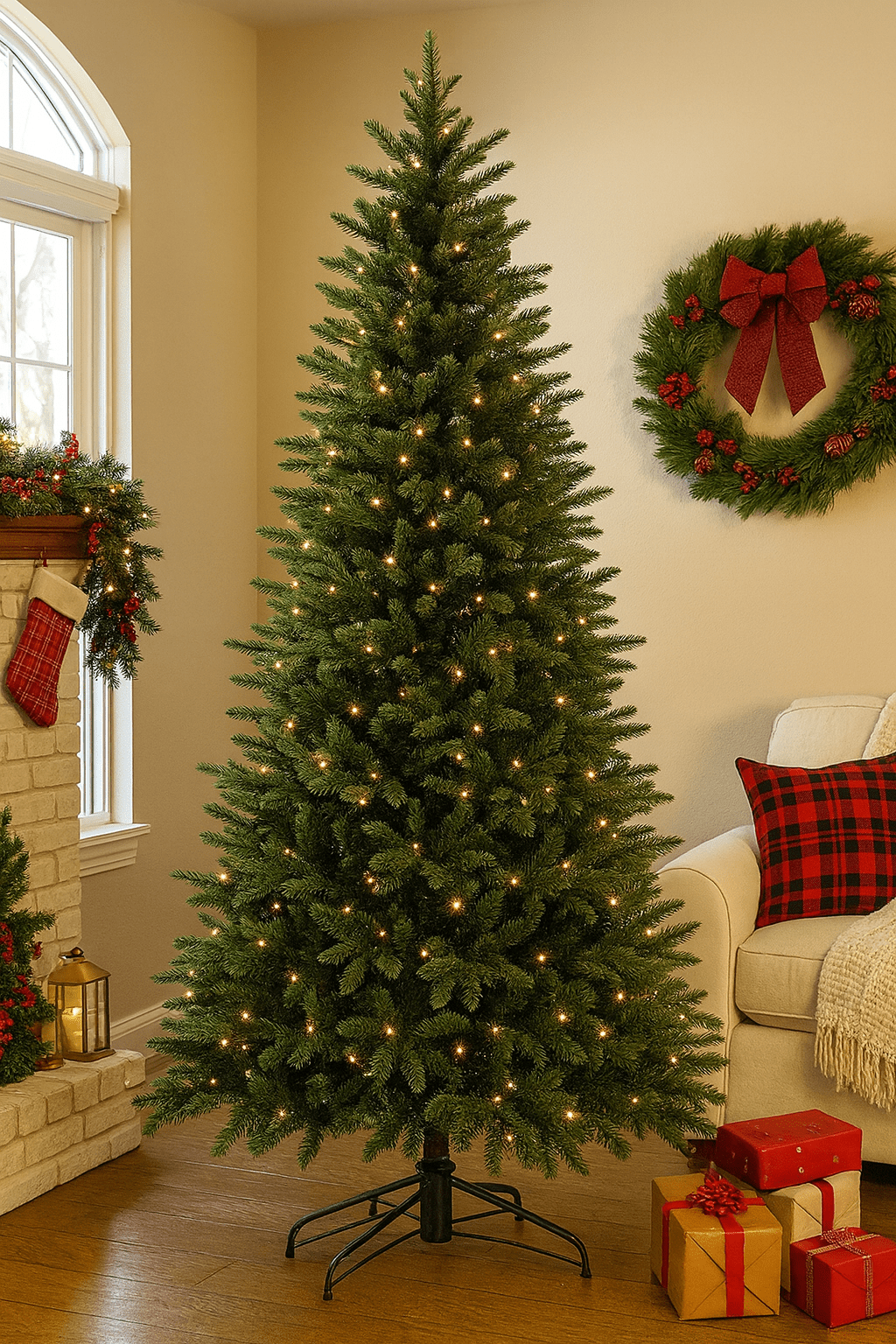 MildlyMama - GlowPetal Pre - lit Christmas Tree – Large Artificial Xmas Tree, Amazing Full Body & Warm LED Light