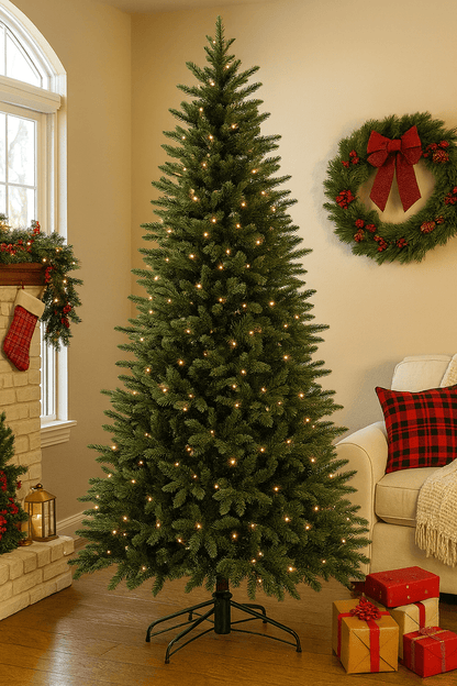 MildlyMama - GlowPetal Pre - lit Christmas Tree – Large Artificial Xmas Tree, Amazing Full Body & Warm LED Light