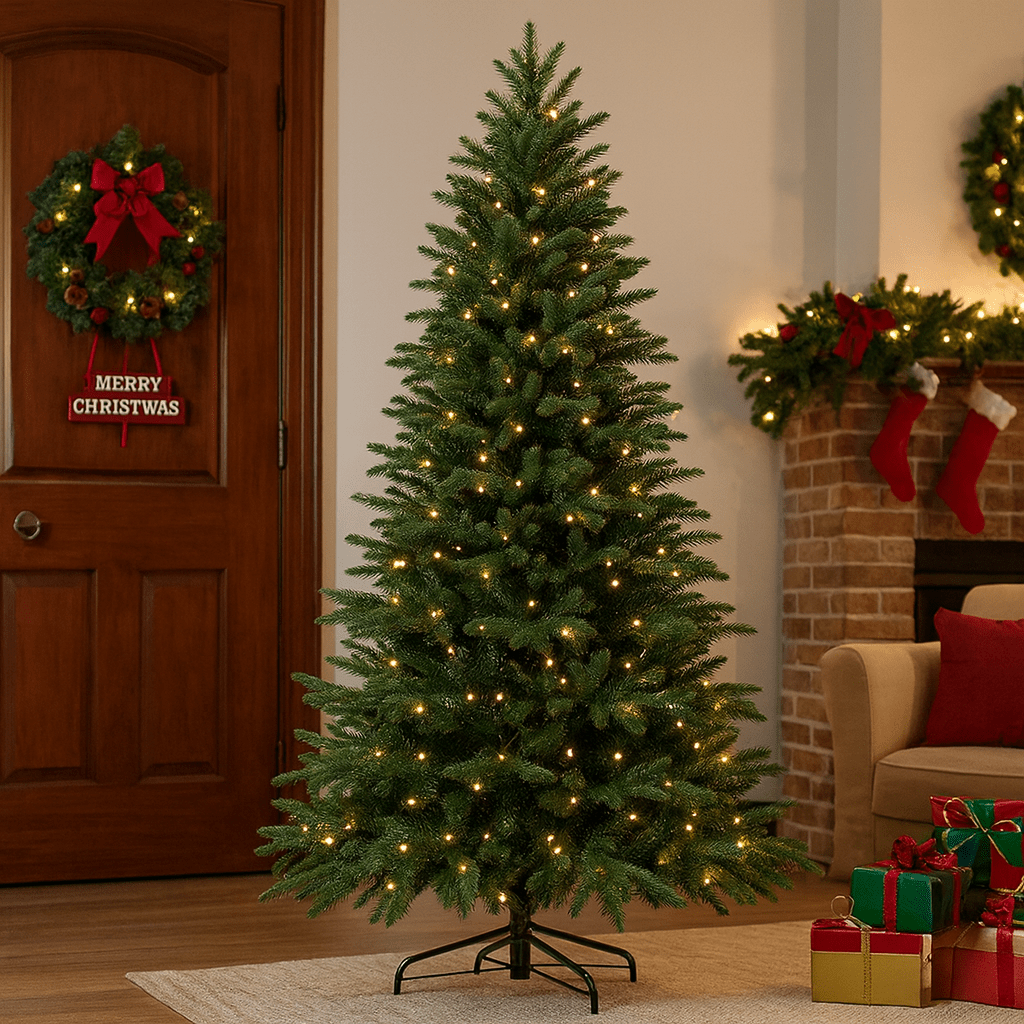 MildlyMama - GlowPetal Pre - lit Christmas Tree – Large Artificial Xmas Tree, Amazing Full Body & Warm LED Light