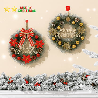 MildlyMama - HollyGlow™ Merry Christmas Wreath – 16", 20", 24" Pre - Lit Front Door Wreath with LED Lights, Pinecones & Red Berries Holiday Décor Christmas Wreath