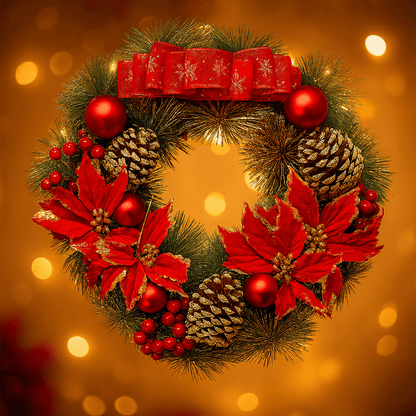 MildlyMama - HollyGlow™ Merry Christmas Wreath – 16", 20", 24" Pre - Lit Front Door Wreath with LED Lights, Pinecones & Red Berries Holiday Décor Christmas Wreath