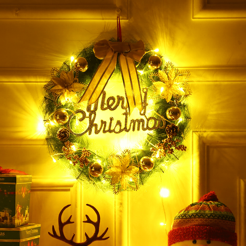 MildlyMama - HollyGlow™ Merry Christmas Wreath – 16", 20", 24" Pre - Lit Front Door Wreath with LED Lights, Pinecones & Red Berries Holiday Décor Christmas Wreath