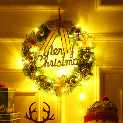 MildlyMama - HollyGlow™ Merry Christmas Wreath – 16", 20", 24" Pre - Lit Front Door Wreath with LED Lights, Pinecones & Red Berries Holiday Décor Christmas Wreath