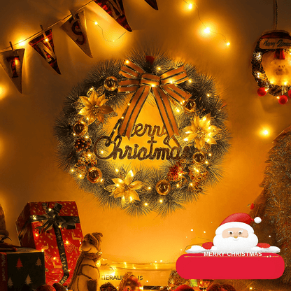 MildlyMama - HollyGlow™ Merry Christmas Wreath – 16", 20", 24" Pre - Lit Front Door Wreath with LED Lights, Pinecones & Red Berries Holiday Décor Christmas Wreath