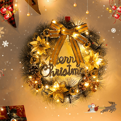 MildlyMama - HollyGlow™ Merry Christmas Wreath – 16", 20", 24" Pre - Lit Front Door Wreath with LED Lights, Pinecones & Red Berries Holiday Décor Christmas Wreath