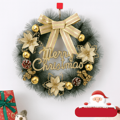 MildlyMama - HollyGlow™ Merry Christmas Wreath – 16", 20", 24" Pre - Lit Front Door Wreath with LED Lights, Pinecones & Red Berries Holiday Décor Christmas Wreath