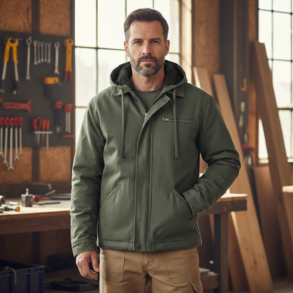 MildlyMama - Men's Heavyweight Hooded Workwear Jacket – Warm, Durable, and Relaxed Fit for Fall & Winter