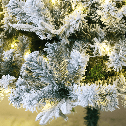 MildlyMama - SnowGleam™ Frosted Spruce Christmas Tree – Realistic PE Pine, Pre - Lit with Warm White Lights, Full & Easy Assemble Holiday Décor Christmas Tree