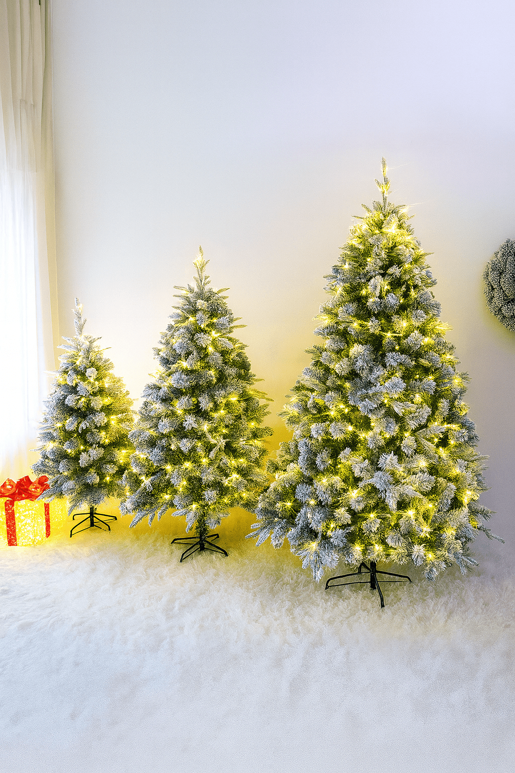 MildlyMama - SnowGleam™ Frosted Spruce Christmas Tree – Realistic PE Pine, Pre - Lit with Warm White Lights, Full & Easy Assemble Holiday Décor Christmas Tree
