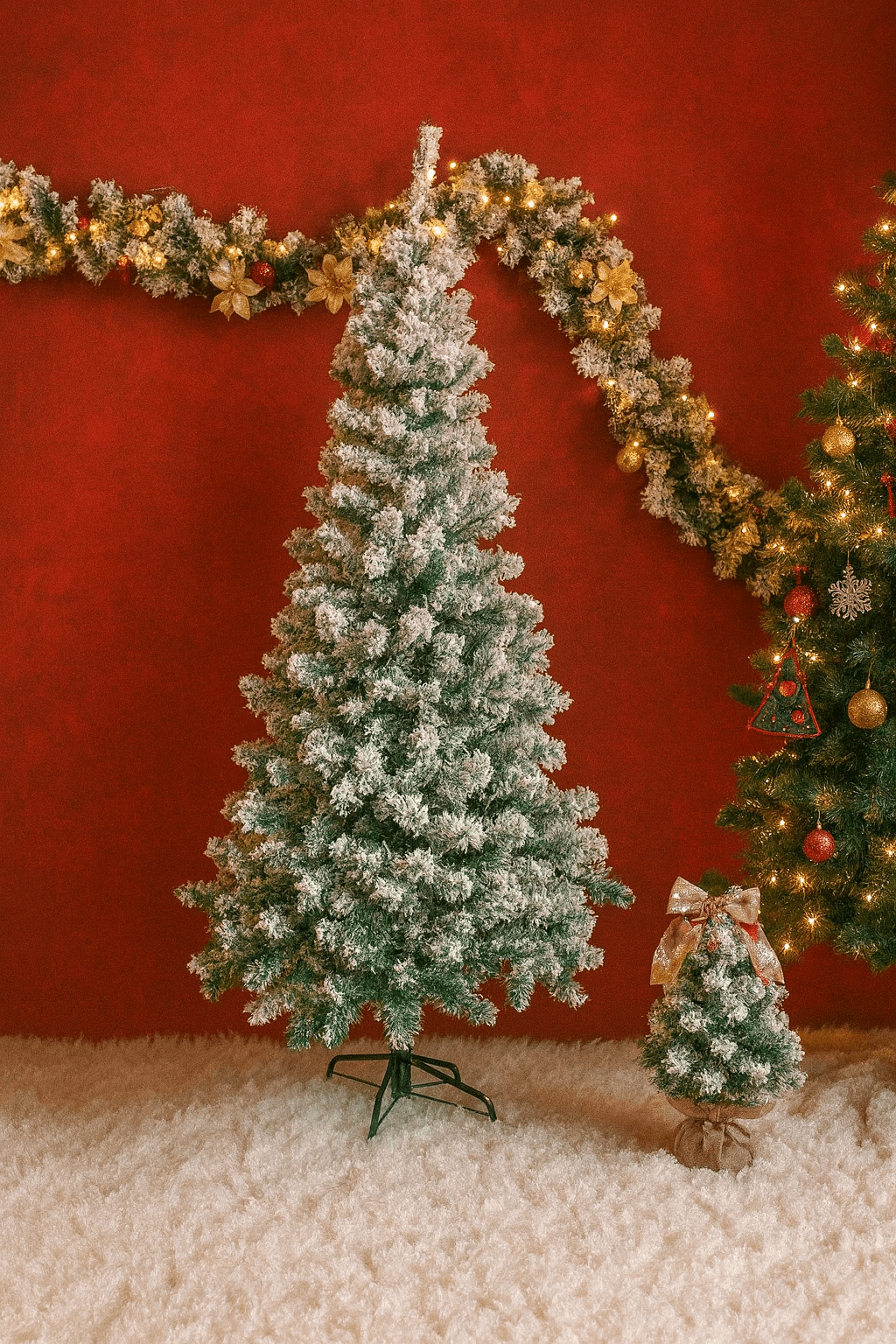 MildlyMama - SnowGleam™ Frosted Spruce Christmas Tree – Realistic PE Pine, Pre - Lit with Warm White Lights, Full & Easy Assemble Holiday Décor Christmas Tree