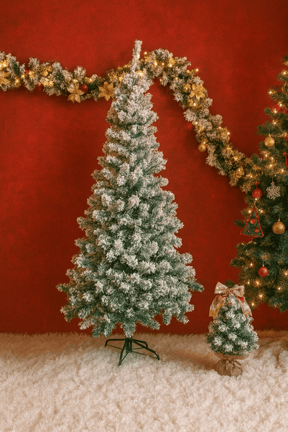 MildlyMama - SnowGleam™ Frosted Spruce Christmas Tree – Realistic PE Pine, Pre - Lit with Warm White Lights, Full & Easy Assemble Holiday Décor Christmas Tree