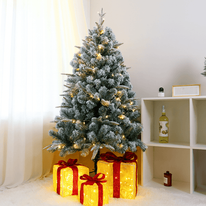 MildlyMama - SnowGleam™ Frosted Spruce Christmas Tree – Realistic PE Pine, Pre - Lit with Warm White Lights, Full & Easy Assemble Holiday Décor Christmas Tree