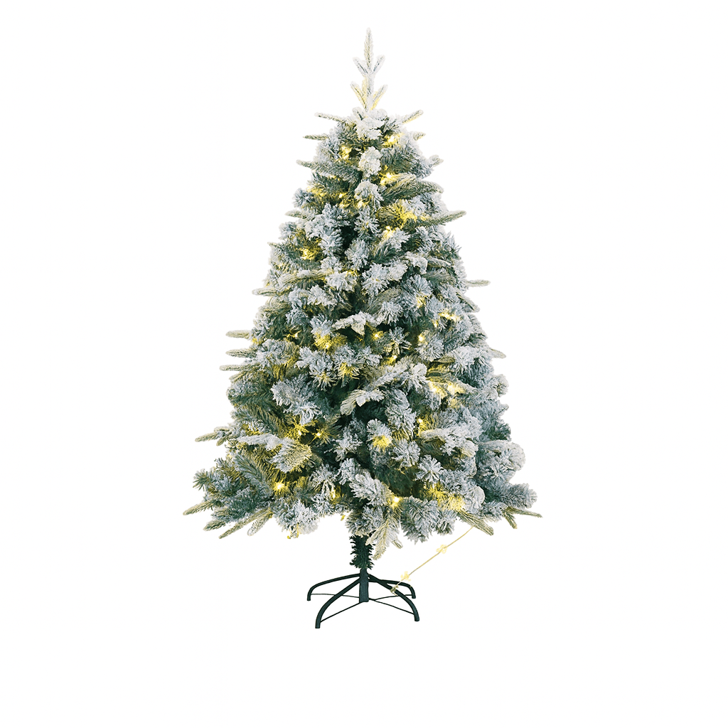 MildlyMama - SnowGleam™ Frosted Spruce Christmas Tree – Realistic PE Pine, Pre - Lit with Warm White Lights, Full & Easy Assemble Holiday Décor Christmas Tree