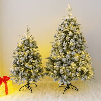 MildlyMama - SnowGleam™ Frosted Spruce Christmas Tree – Realistic PE Pine, Pre - Lit with Warm White Lights, Full & Easy Assemble Holiday Décor Christmas Tree