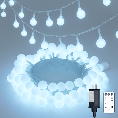 MildlyMama - TwinkleLink™ Connectable Globe String Lights – 33ft 100 LED Warm White, Plug - In with Remote, 8 Modes Fairy Lights for Indoor/Outdoor Christmas Décor Light