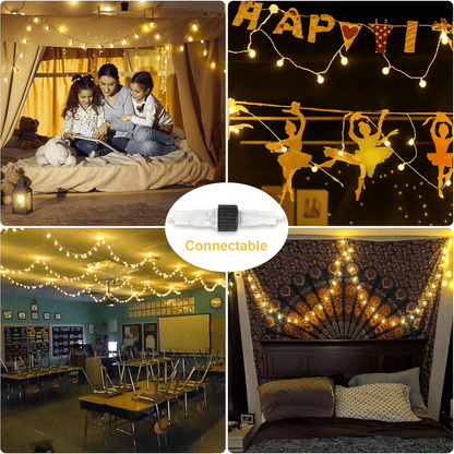 MildlyMama - TwinkleLink™ Connectable Globe String Lights – 33ft 100 LED Warm White, Plug - In with Remote, 8 Modes Fairy Lights for Indoor/Outdoor Christmas Décor Light