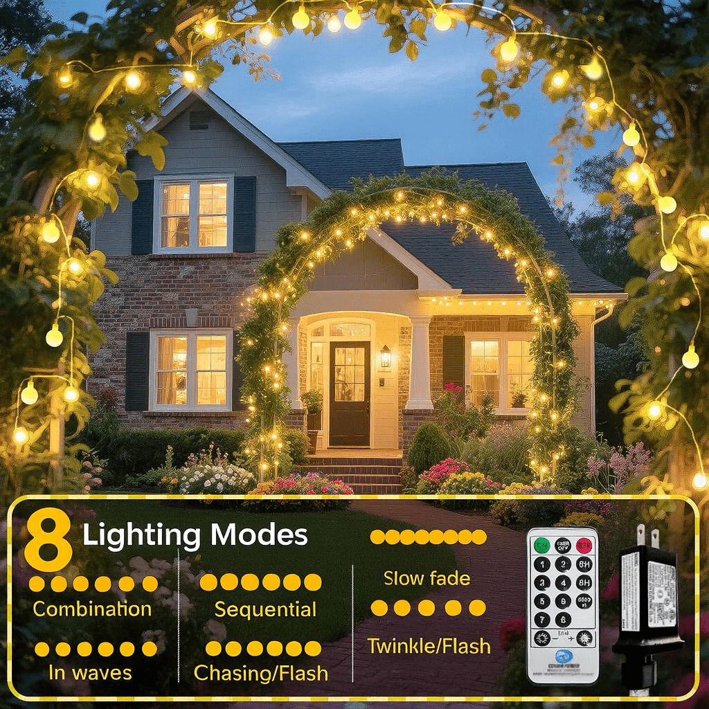 MildlyMama - TwinkleLink™ Connectable Globe String Lights – 33ft 100 LED Warm White, Plug - In with Remote, 8 Modes Fairy Lights for Indoor/Outdoor Christmas Décor Light